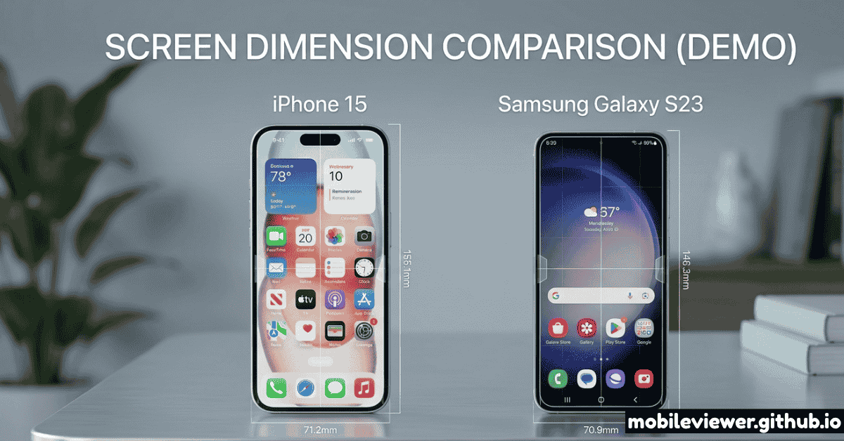 Comparison of iPhone 15 and Samsung Galaxy S23 screen dimensions